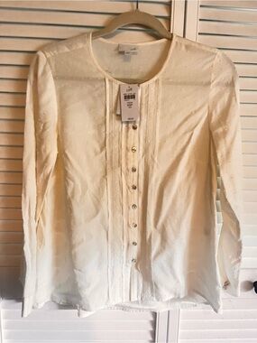 J. Jill Cream Button-Front Blouse with Lace Trim